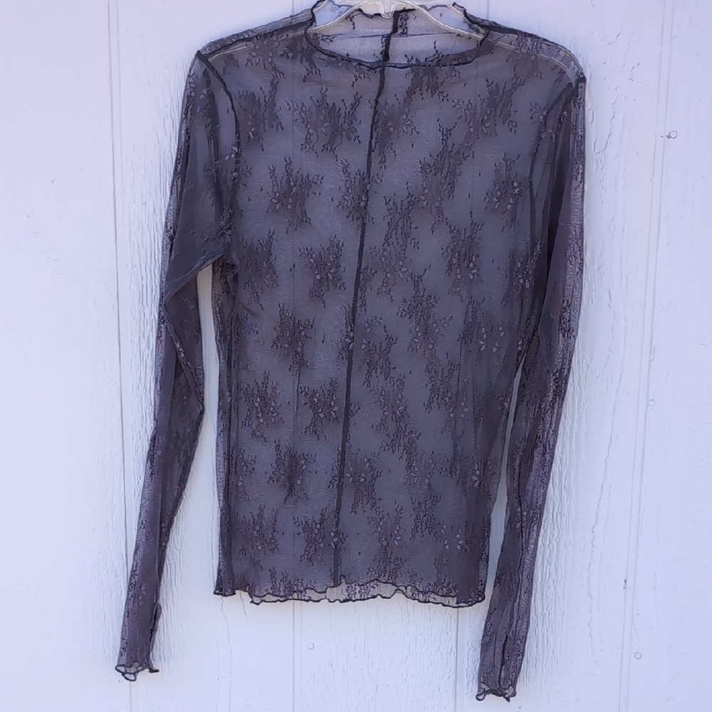 Elegant Sheer Gray Lace Top
